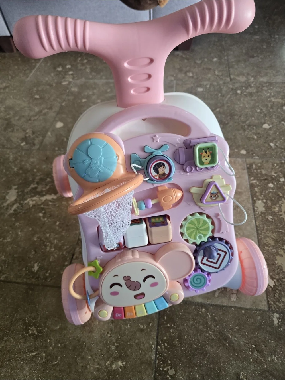 Interactive Pink Baby Push Walker Activity Toy with Musical Play Panel